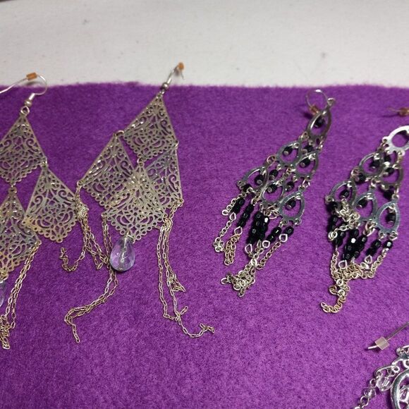 Silver tone Dangling Shapes Earrings - Picture 7 of 8